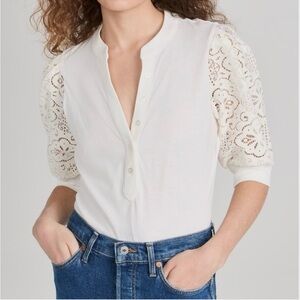 NWOT Veronica Beard Elegant White Lace Sleeve Top